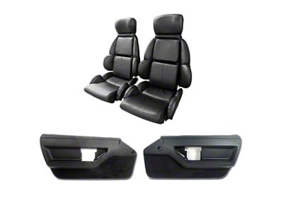 CA Leather/Vinyl Mounted Seats and Door Panel Interior Package; Black (1989 Corvette C4)