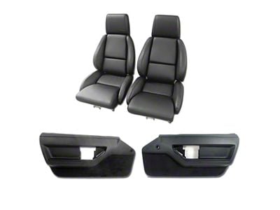 CA Leather/Vinyl Mounted Seats and Door Panel Interior Package; Black with Solid Inserts (84-88 Corvette C4 Coupe)