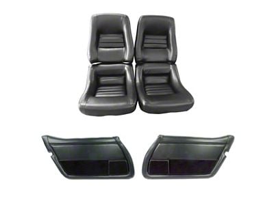 CA Leather/Vinyl Mounted Seats and Vinyl Door Panel Interior Package; 4-Inch Bolster; Black (79-81 Corvette C3)