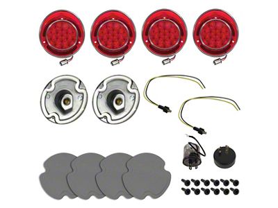 CA 1970-1973 Corvette LED Tail Light Kit - All Red - with Inner Buckets/Wiring/Gaskets/Screws - 4pc