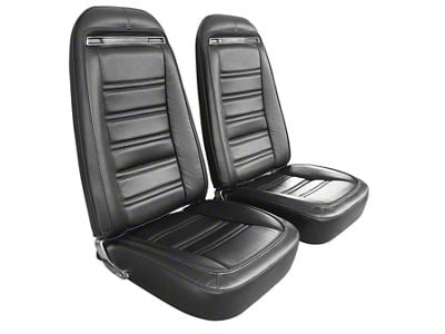 CA Premium Leather Complete Seats with Shoulder Harness; Black (70-71 Corvette C3)