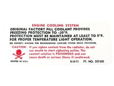 CA Radiator Caution Decal (1973 Corvette C3)