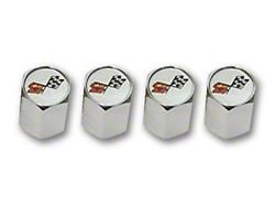 CA 1953-1982 Corvette Valve Stem Caps. Chrome with Cross Flags Logo