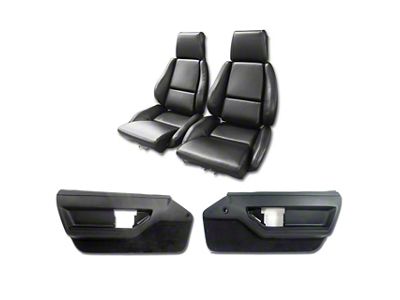 CA Vinyl Mounted Seats and Door Panel Interior Package; Black with Perforated Inserts (84-88 Corvette C4 Coupe)