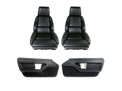 CA Vinyl Mounted Seats and Door Panel Interior Package; Black with Solid Inserts (84-88 Corvette C4 Coupe)