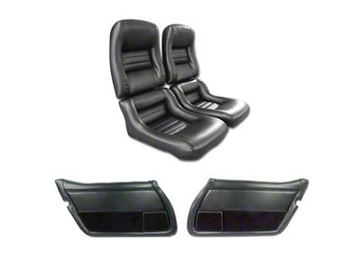 CA Vinyl Mounted Seats and Vinyl Door Panel Interior Package; 2-Inch Bolster; Black (79-81 Corvette C3)