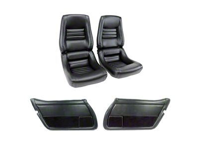 CA Vinyl Mounted Seats and Vinyl Door Panel Interior Package; 4-Inch Bolster; Black (79-81 Corvette C3)