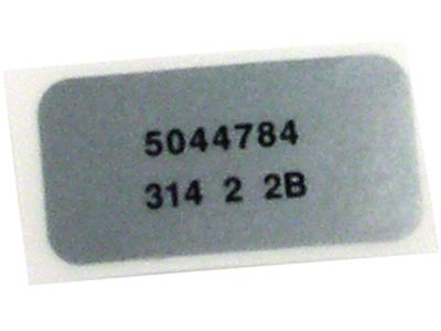 CA 1973 Corvette Windshield Wiper Motor Label