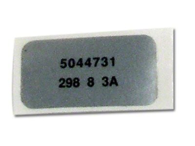 CA 1969 Corvette Windshield Wiper Motor Label - January 23 1969