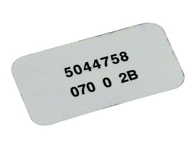 CA 1970 Corvette Windshield Wiper Motor Label - January 25 1971