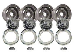 CA Rallye 4-Wheel Kit with Replacement Hubcaps and Stainless Steel Trim Rings; 15x8 (69-82 Corvette C2)