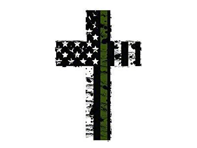 CA Tattered US Flag Cross Decal; Military Thin Green Line (Universal; Some Adaptation May Be Required)