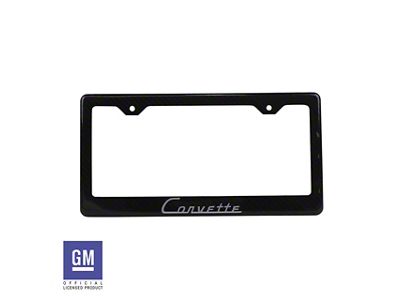 CA License Plate Frame with Silver Corvette Script; Carbon Fiber (Universal; Some Adaptation May Be Required)