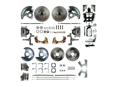 Camaro 4-Wheel Power Disc Brake Conversion Kit With 8 Chrome Booster, 2 Drop, Staggered Rear Shocks, 1967-1969