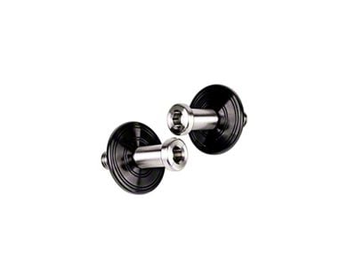 7/16-Inch-14 GM Door Striker Bolt Kit; Aluminum Striker Plate Style 2; Black Anodized (67-81 Camaro)