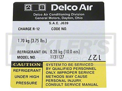 Camaro Air Conditioning Compressor Decal, Delco Compressor 1131127, 1979