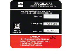 Camaro Air Conditioning Compressor Decal, Red, Frigidaire, 1970