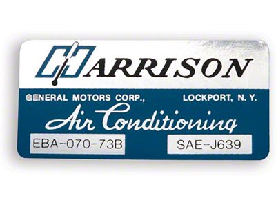 Camaro Air Conditioning Evaporator Box Decal, Harrison, 1973
