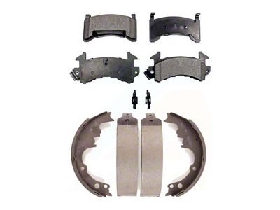 Ceramic Brake Pads with Drum Shoes; Front and Rear (82-92 Camaro w/o Performance Package)