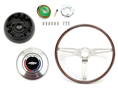 Camaro Deluxe Wood Steering Wheel Kit, Rosewood, For Cars With Non-Tilt Steering Column, 1969