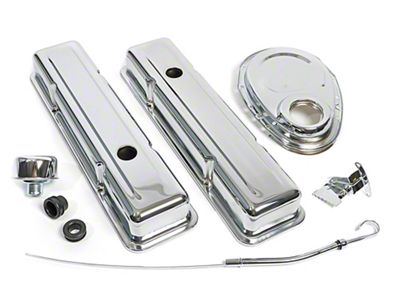 Engine Dress Up Kit with Short Valve Covers and Timing Cover; Chrome (67-81 Small Block V8 Camaro)