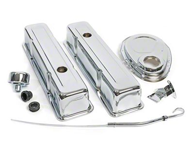 Engine Dress Up Kit with Tall Valve Covers and Timing Cover; Chrome (67-81 Small Block V8 Camaro)