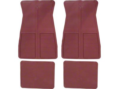 Factory Style Rubber Front and Rear Floor Mats with GM Logo; Dark Red (73-81 Camaro)