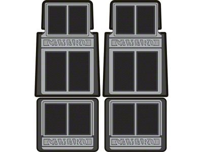 Front and Rear Floor Mats with Block Lettering; Black (67-92 Camaro)