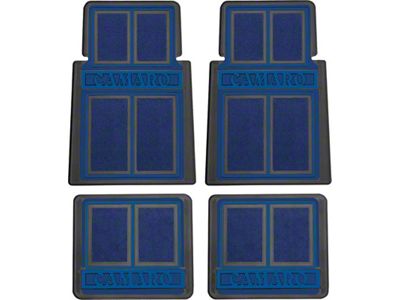 Front and Rear Floor Mats with Block Lettering; Blue (67-92 Camaro)