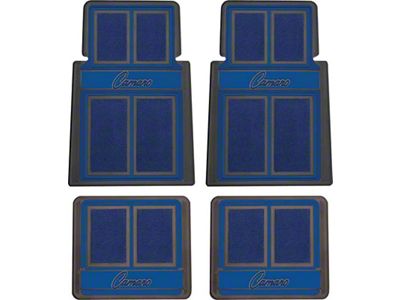 Front and Rear Floor Mats with Script Lettering; Blue (67-69 Camaro)