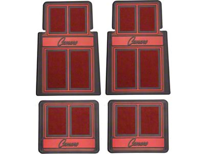 Front and Rear Floor Mats with Script Lettering; Red (67-69 Camaro)