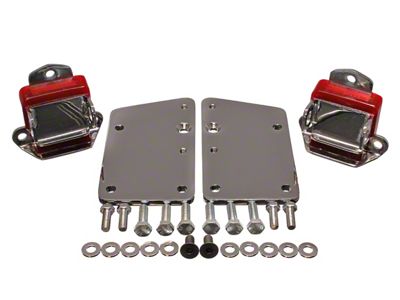 GM LS Series Motor Mount Conversion Kit; Short and Wide; Chrome; Red (67-72 Camaro, Excluding SS)