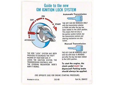 Ignition Lock/Start Instruction Sleeve Decal,6,70-72