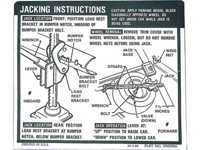 Camaro Jack Instruction Decal, With Regular Size Spare, Coupe, 1969