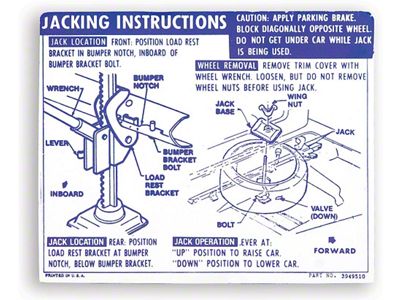 Camaro Jacking Instructions Decal, Convertible, 1969