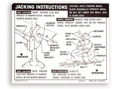 Camaro Jacking Instructions Decal, Coupe, 1969