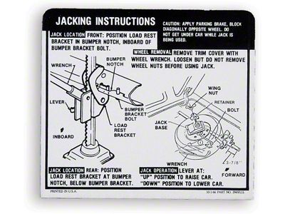 Camaro Jacking Instructions Decal, SS Coupe, 1969