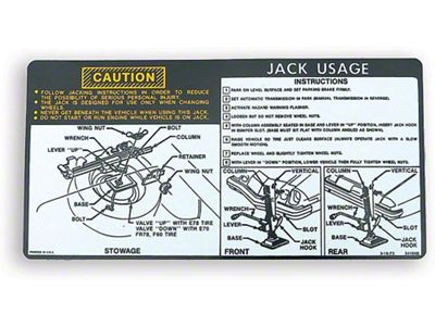 Camaro Jacking Instructions Decal, With Regular Size Spare,1974-1975