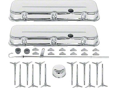 Low Profile Valve Covers; Chrome (67-72 Big Block V8 Camaro)