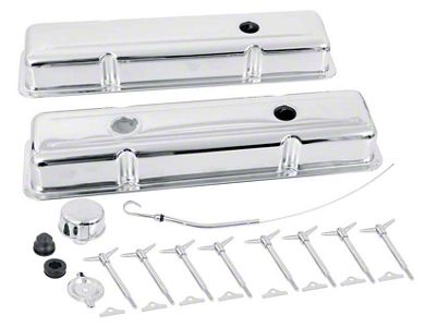 Low Profile Valve Covers, Oil Cap, and Dip Stick; Chrome (67-86 Camaro Small Block V8)