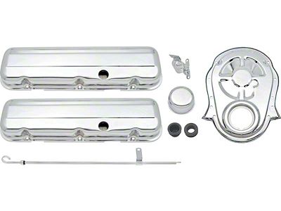 Low Profile Valve Covers and Timing Chain Cover; Chrome (67-72 Big Block V8 Camaro)