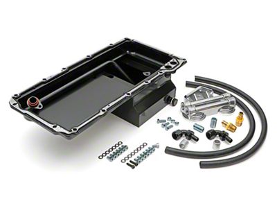 LS Swap Oil Pan and Horizontal Double Filter Relocation Kit; Black (67-74 Camaro w/ LS Swap)