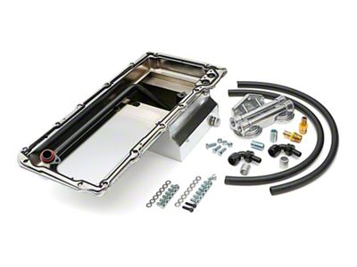 LS Swap Oil Pan and Horizontal Double Filter Relocation Kit; Chrome (67-74 Camaro w/ LS Swap)