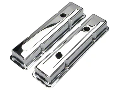 OEM Reproduction Short Valve Covers; Chrome (69-86 Small Block V8 Camaro)