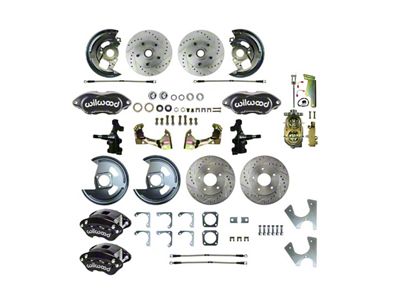 The Right Stuff Detailing Performance Series 2-Inch Drop 4-Wheel Disc Brake Conversion Kit with Original Brake Booster/Master Cylinder; Black Calipers (68-69 Camaro w/ Staggered Shocks)