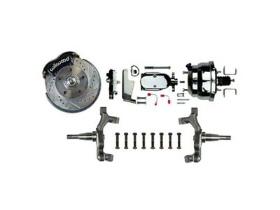 The Right Stuff Detailing Performance Series 2-Inch Drop Front Power Disc Brake Conversion Kit with Chrome Brake Booster/Master Cylinder; Black Calipers (67-69 Camaro)