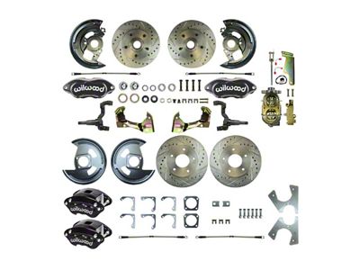 The Right Stuff Detailing Performance Series 4-Wheel Disc Brake Conversion Kit with Original Brake Booster/Master Cylinder; Black Calipers (1967 Camaro w/ Non-Staggered Shocks)