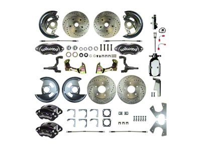 The Right Stuff Detailing Performance Series 4-Wheel Disc Brake Conversion Kit with Chrome Brake Booster/Master Cylinder; Black Calipers (1967 Camaro w/ Non-Staggered Shocks)