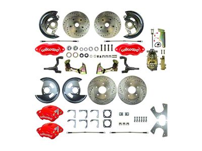 The Right Stuff Detailing Performance Series 4-Wheel Disc Brake Conversion Kit with Original Brake Booster/Master Cylinder; Red Calipers (1967 Camaro w/ Non-Staggered Shocks)