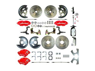 The Right Stuff Detailing Performance Series 4-Wheel Disc Brake Conversion Kit with Chrome Brake Booster/Master Cylinder; Red Calipers (1967 Camaro w/ Non-Staggered Shocks)